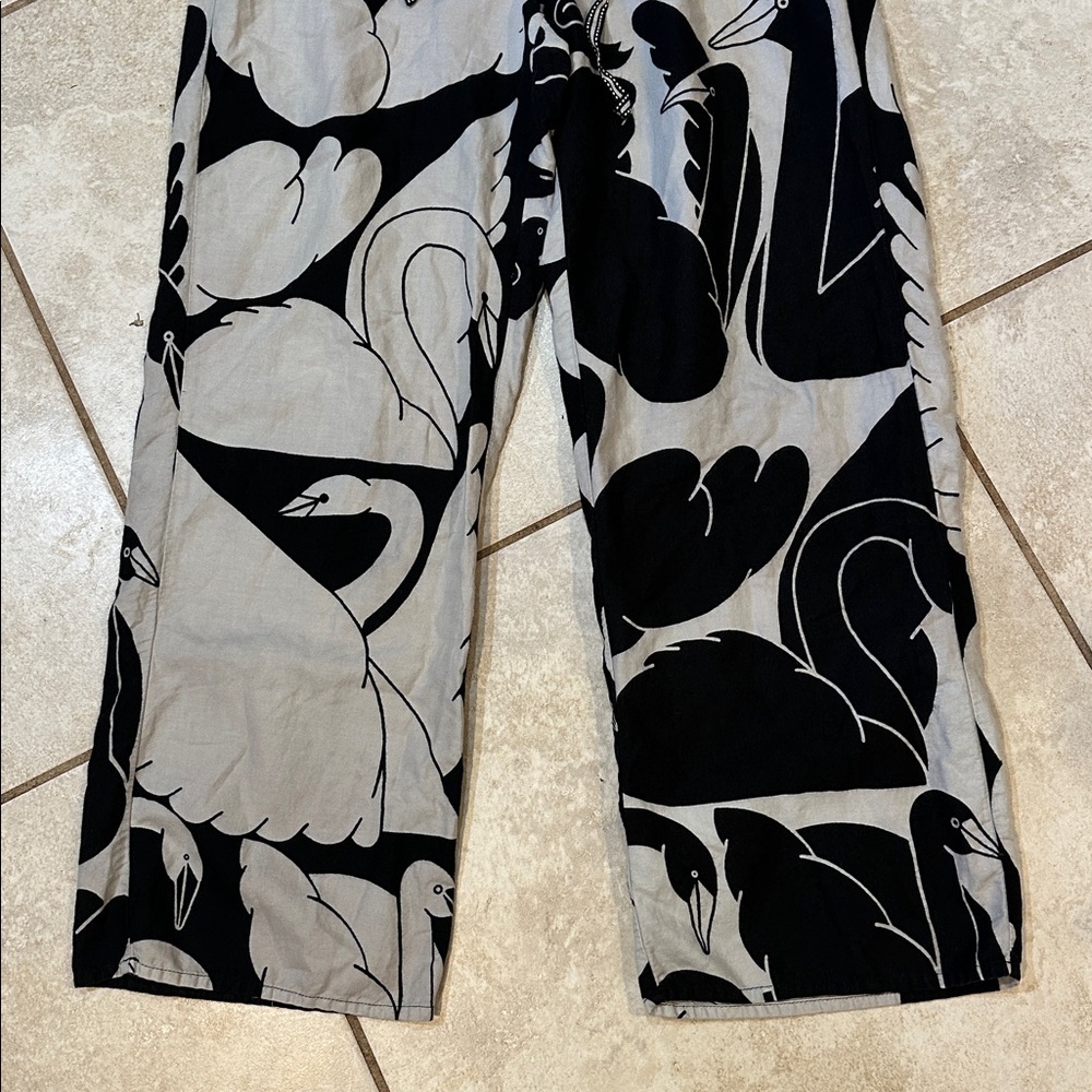 Anthropologie Cecilia Pettersson Swan Print Flannel Lounge Pajama Pants XS - Picture 7 of 8